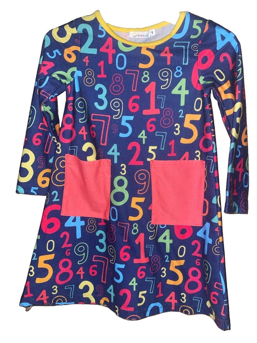 Little Girls Sunshine Swing Math Number School Dress Sz 6 With Pockets